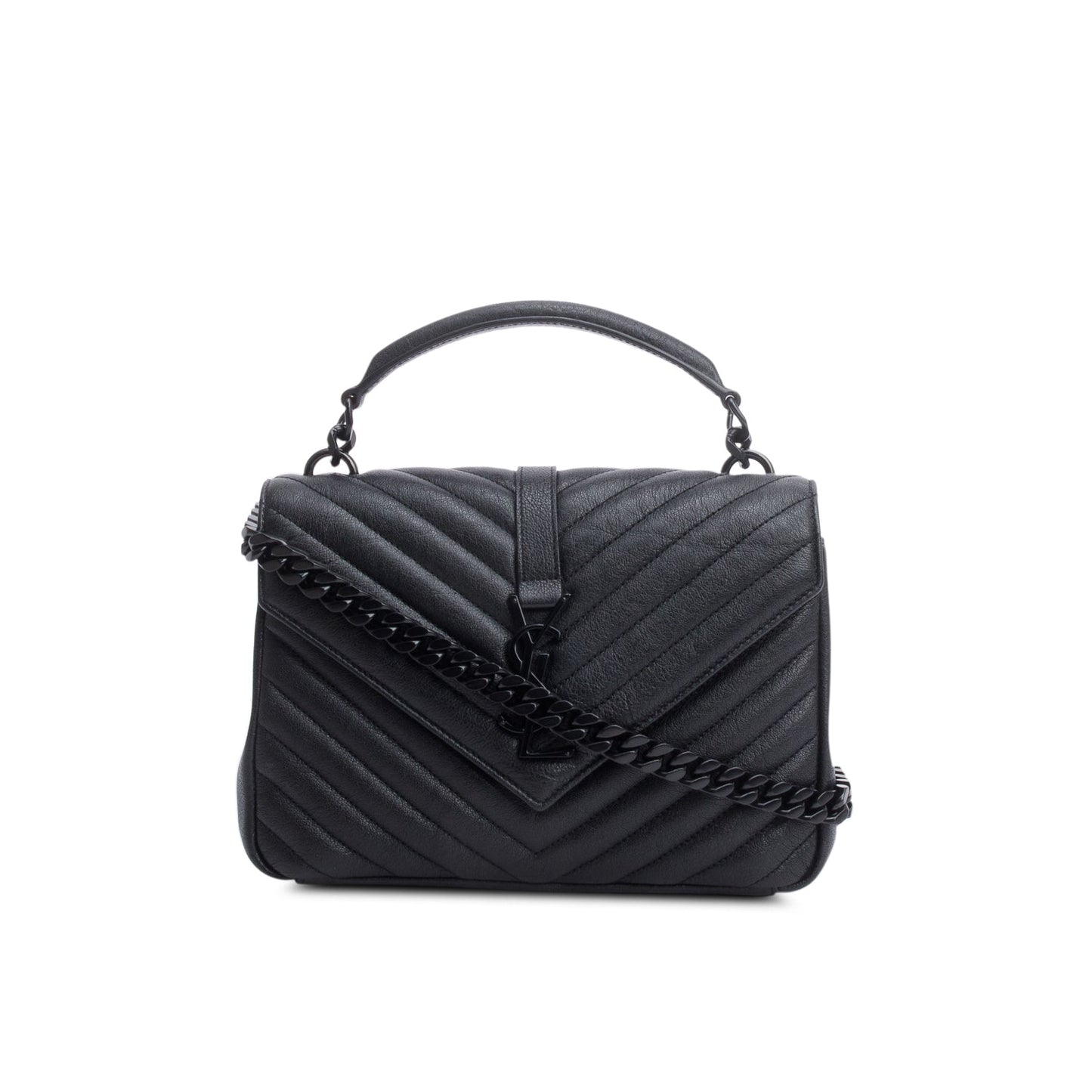 YSL Saint Laurent Chevron College Bag Leather Black Travel Bag
