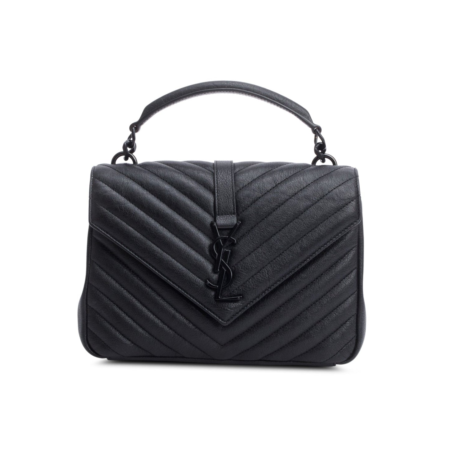 YSL Saint Laurent Chevron College Bag Leather Black Travel Bag