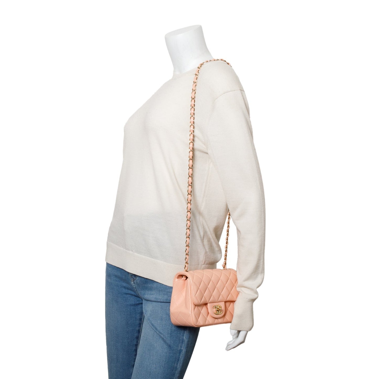 Chanel Peach Quilted Classic Square Flap Leather Lambskin Travel Bag