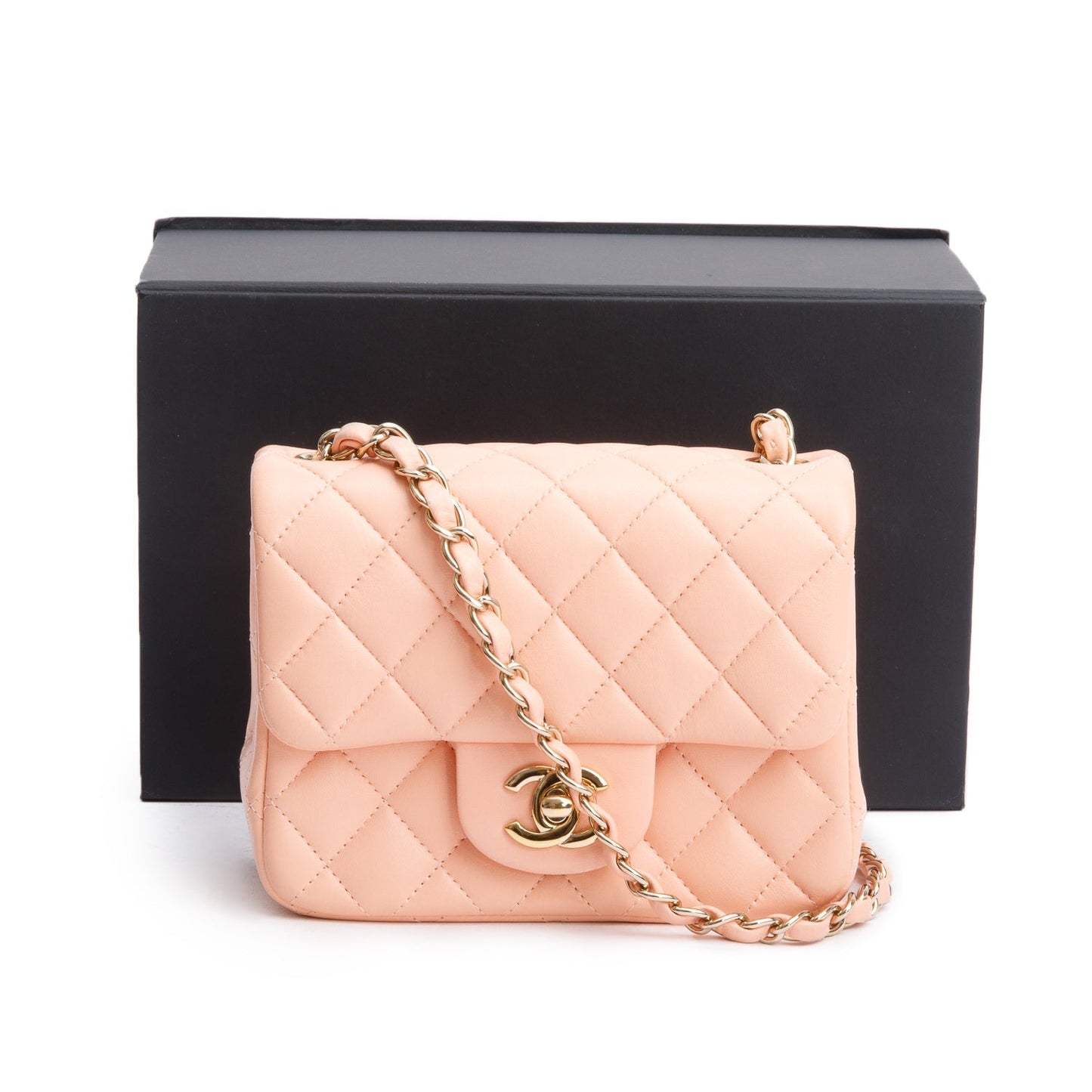 Chanel Peach Quilted Classic Square Flap Leather Lambskin Travel Bag