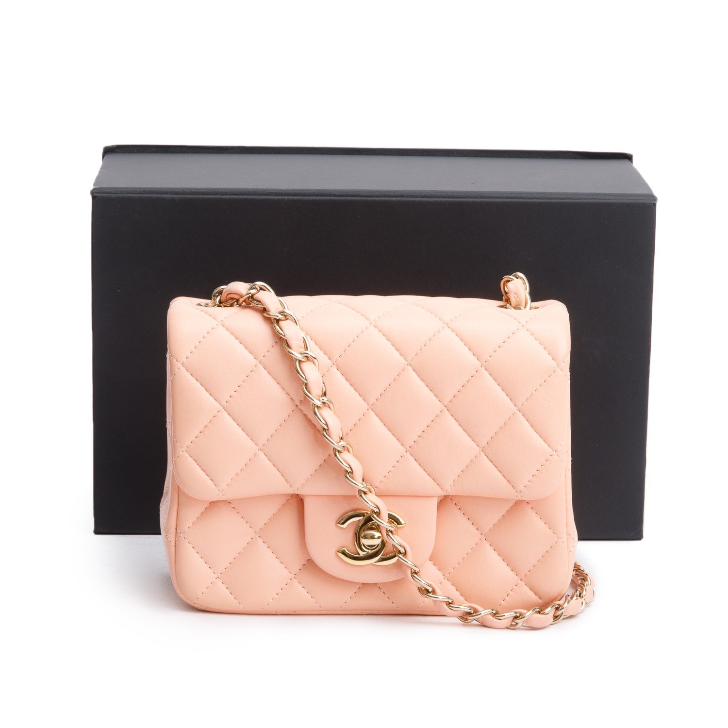 Chanel Peach Quilted Classic Square Flap Leather Lambskin Travel Bag