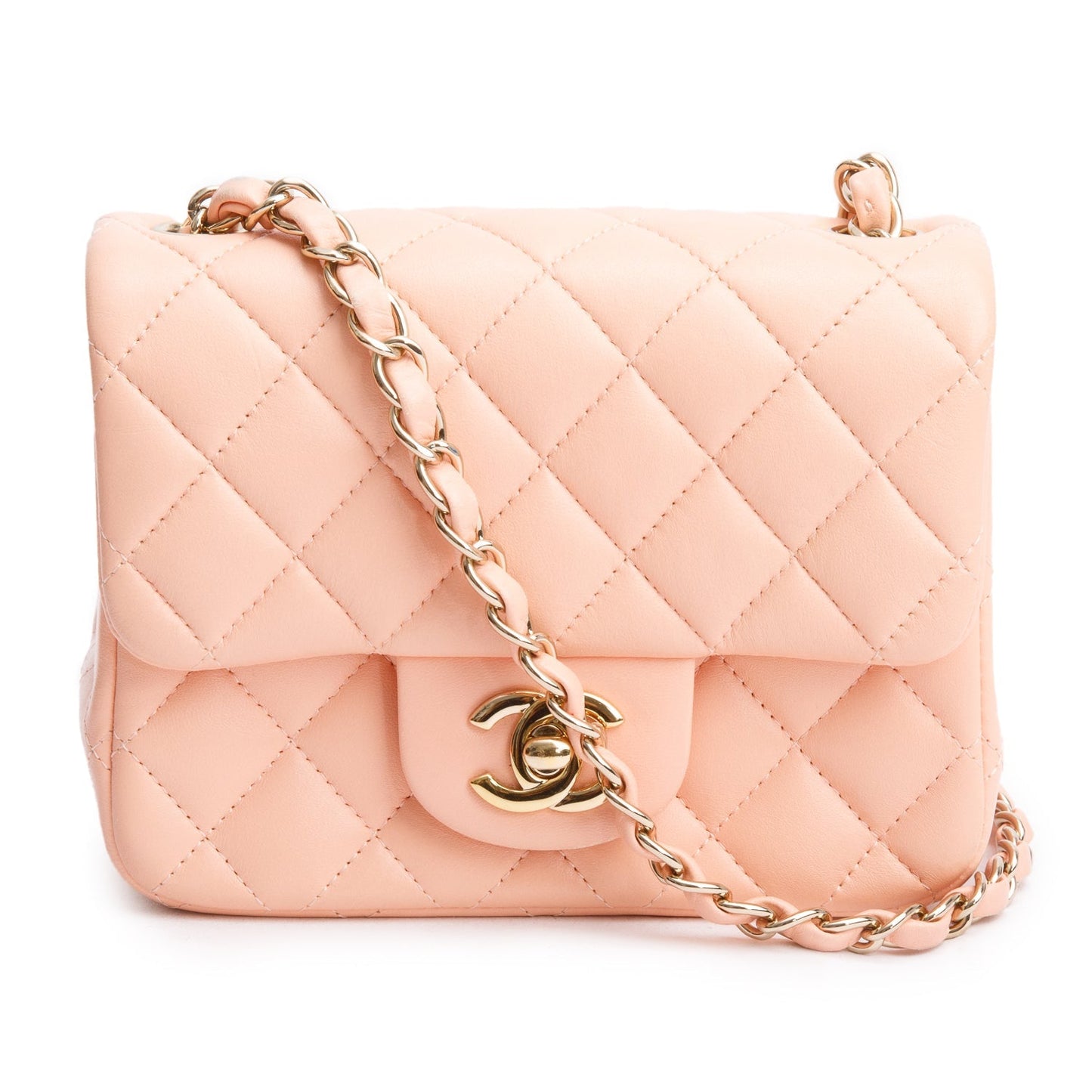 Chanel Peach Quilted Classic Square Flap Leather Lambskin Travel Bag