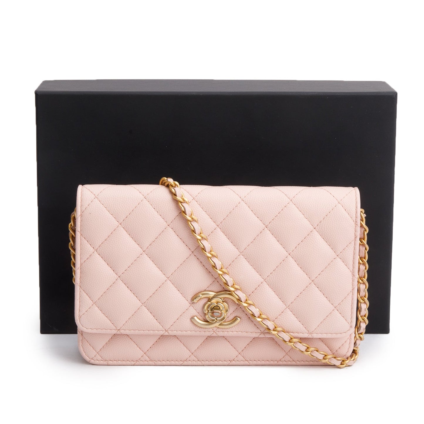 Chanel Quilted Caviar Camellia Classic on Leather Pink Wallet Case