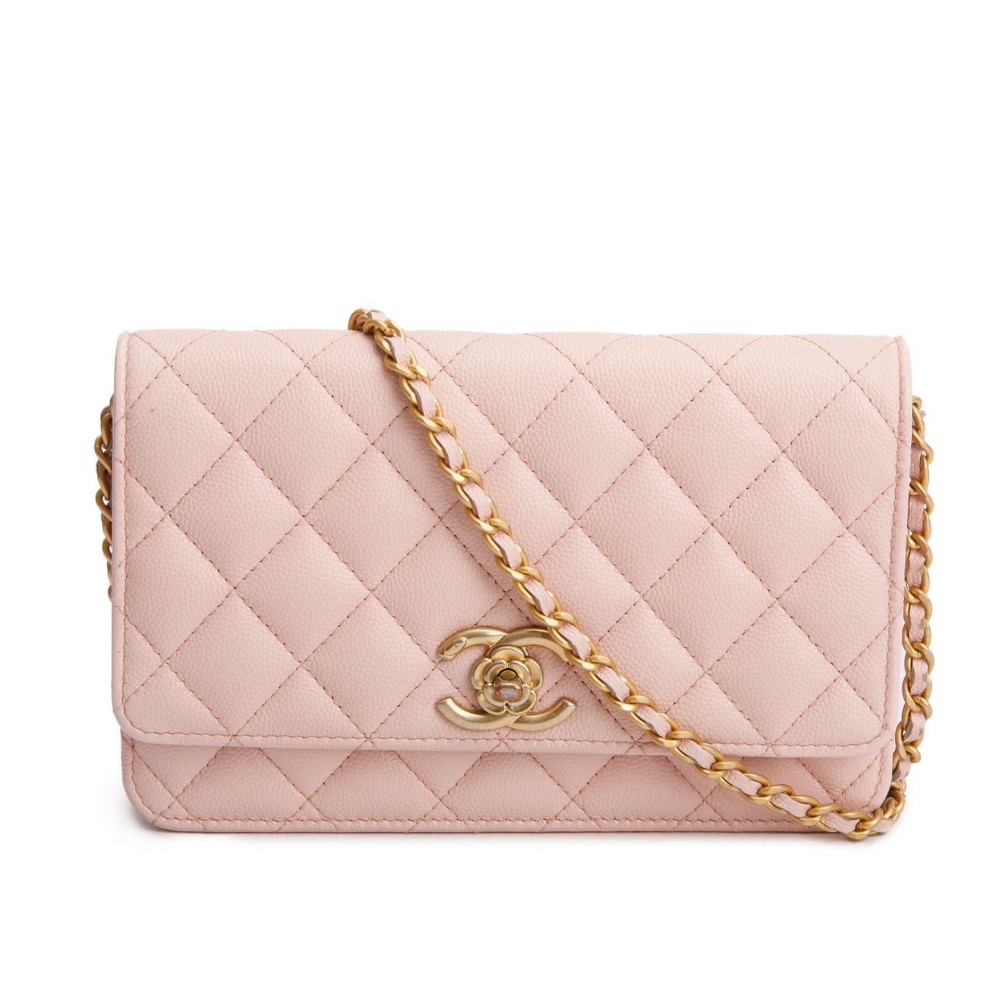 Chanel Quilted Caviar Camellia Classic on Leather Pink Wallet Case