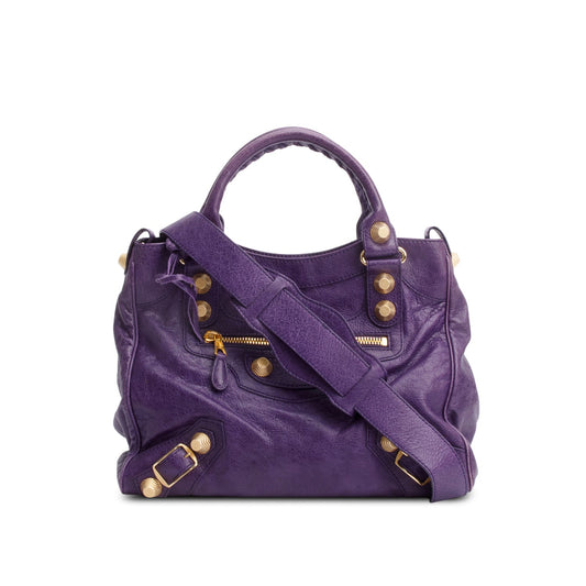 Balenciaga Purple Distressed Arena Giant City Bag Leather Travel Bag