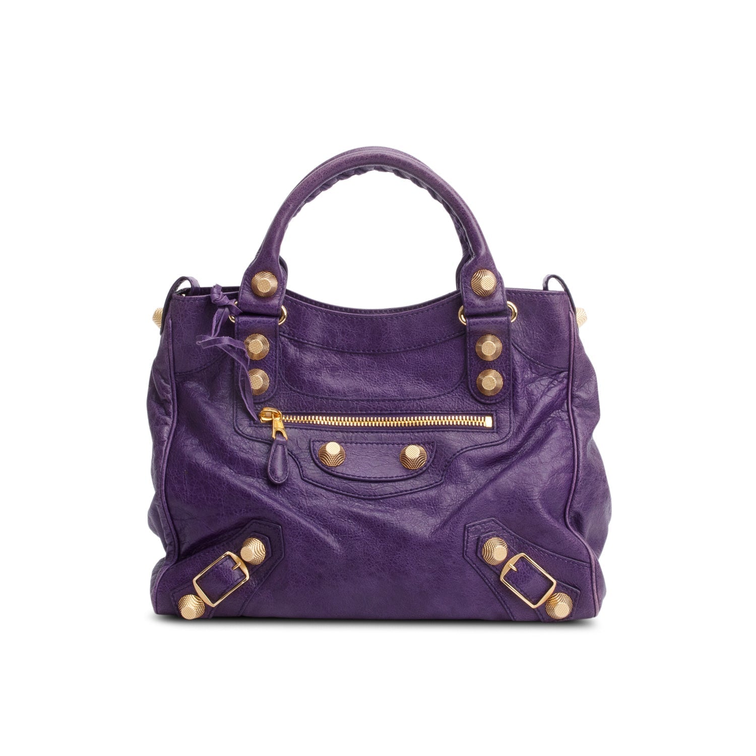 Balenciaga Purple Distressed Arena Giant City Bag Leather Travel Bag