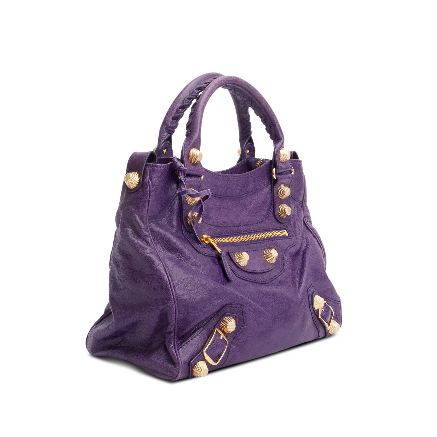Balenciaga Purple Distressed Arena Giant City Bag Leather Travel Bag