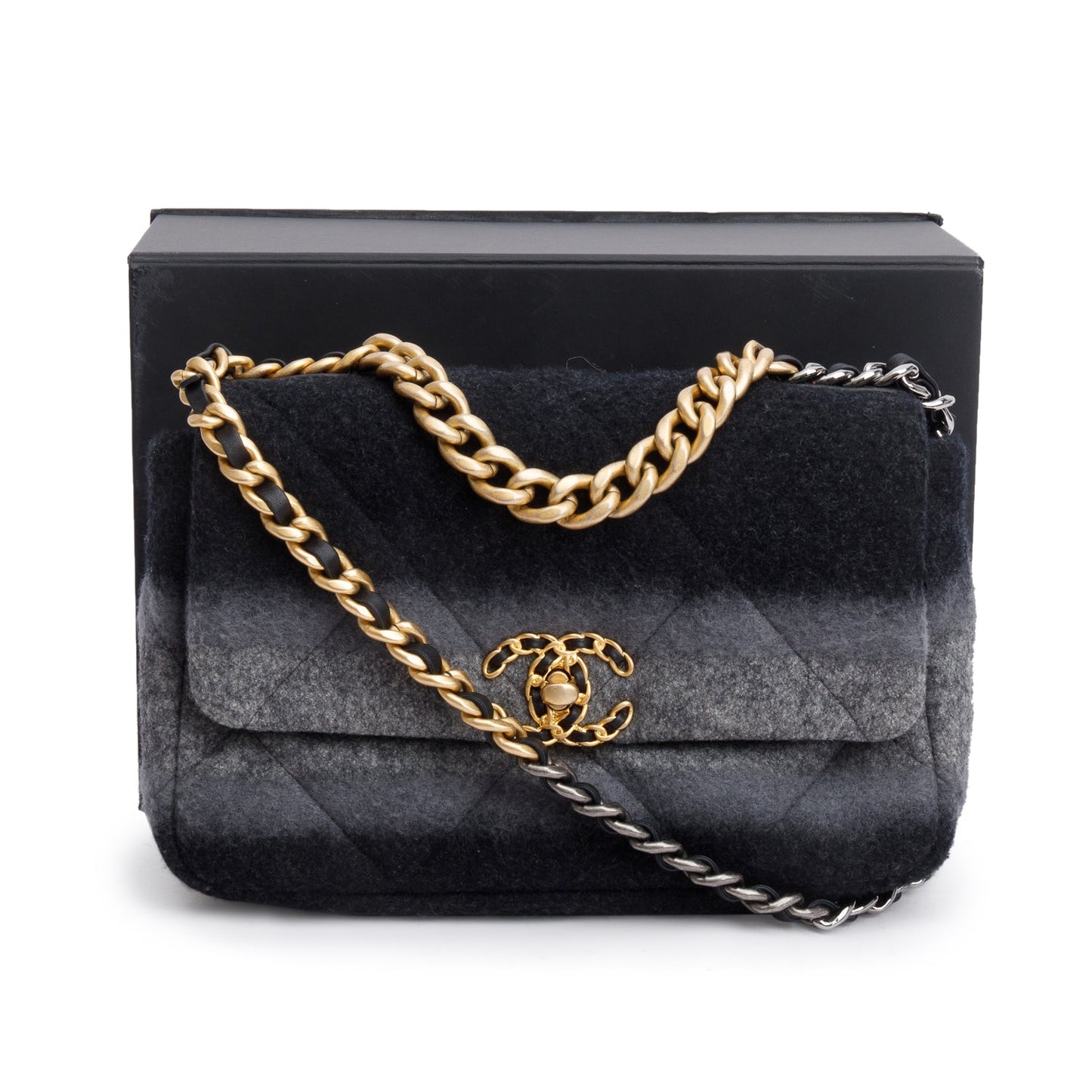 Chanel & Wool 19 Flap Black Grey Travel Bag
