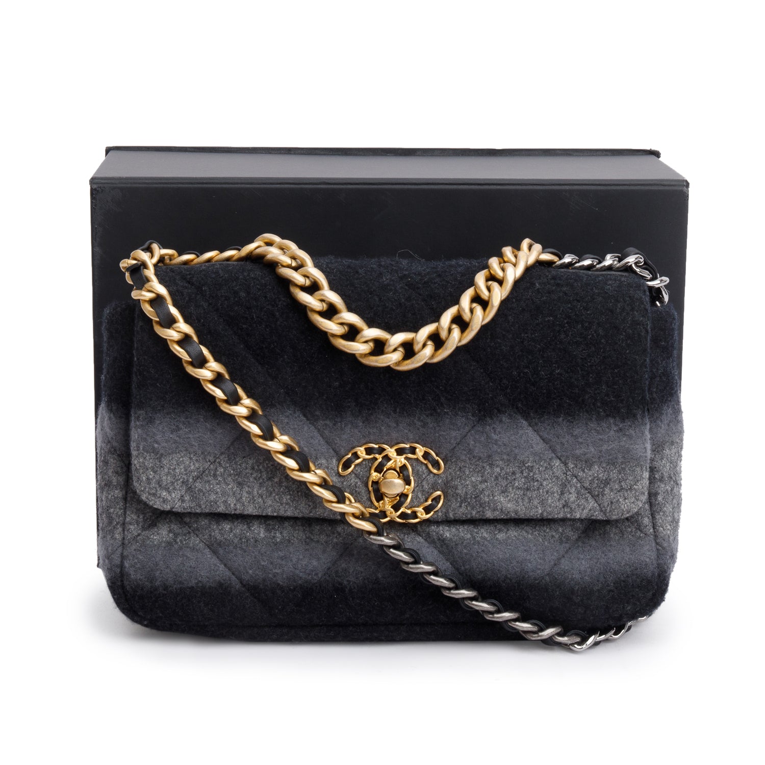 Chanel & Wool 19 Flap Black Grey Travel Bag