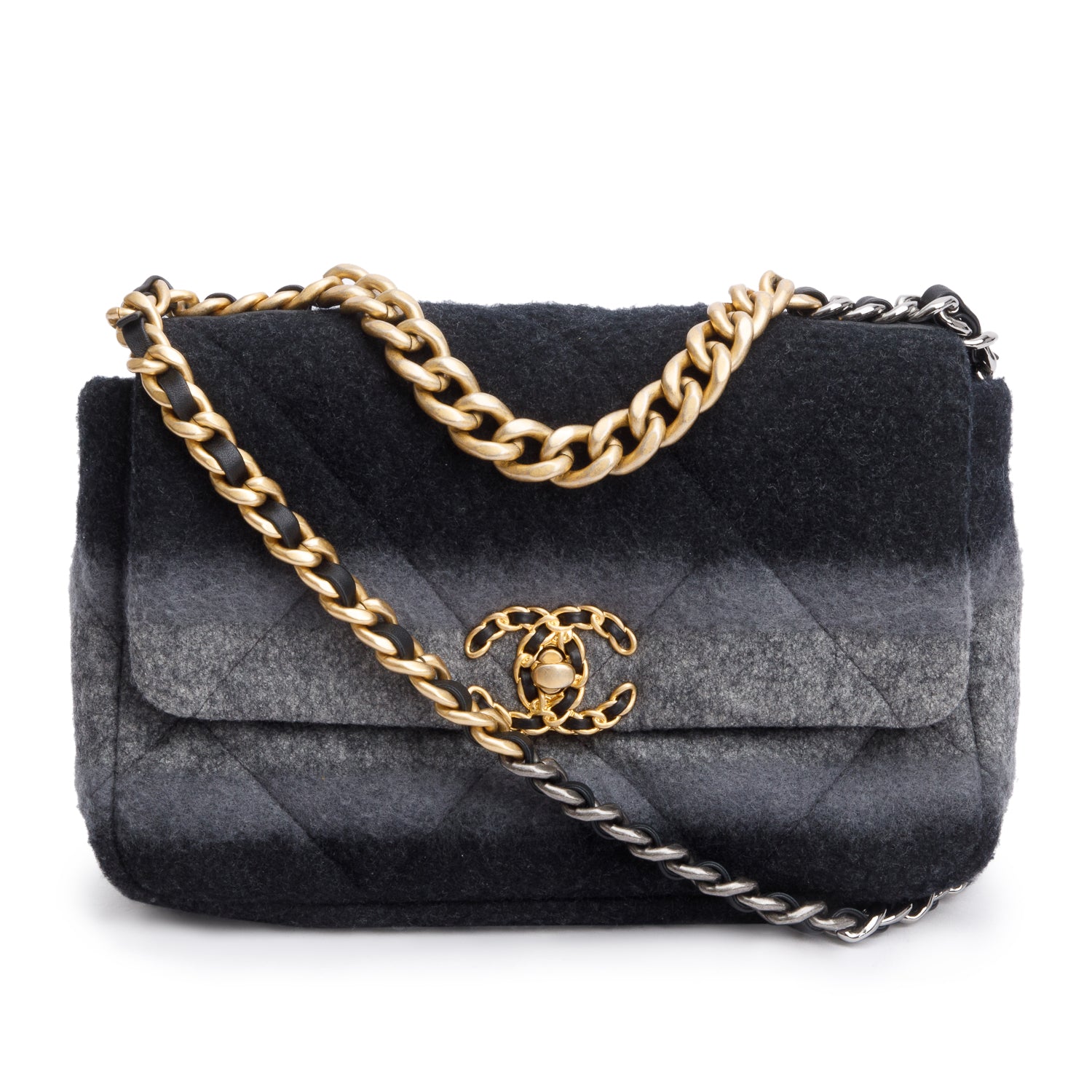 Chanel & Wool 19 Flap Black Grey Travel Bag