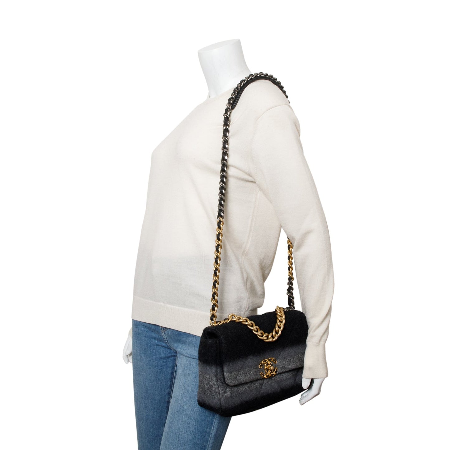 Chanel & Wool 19 Flap Black Grey Travel Bag