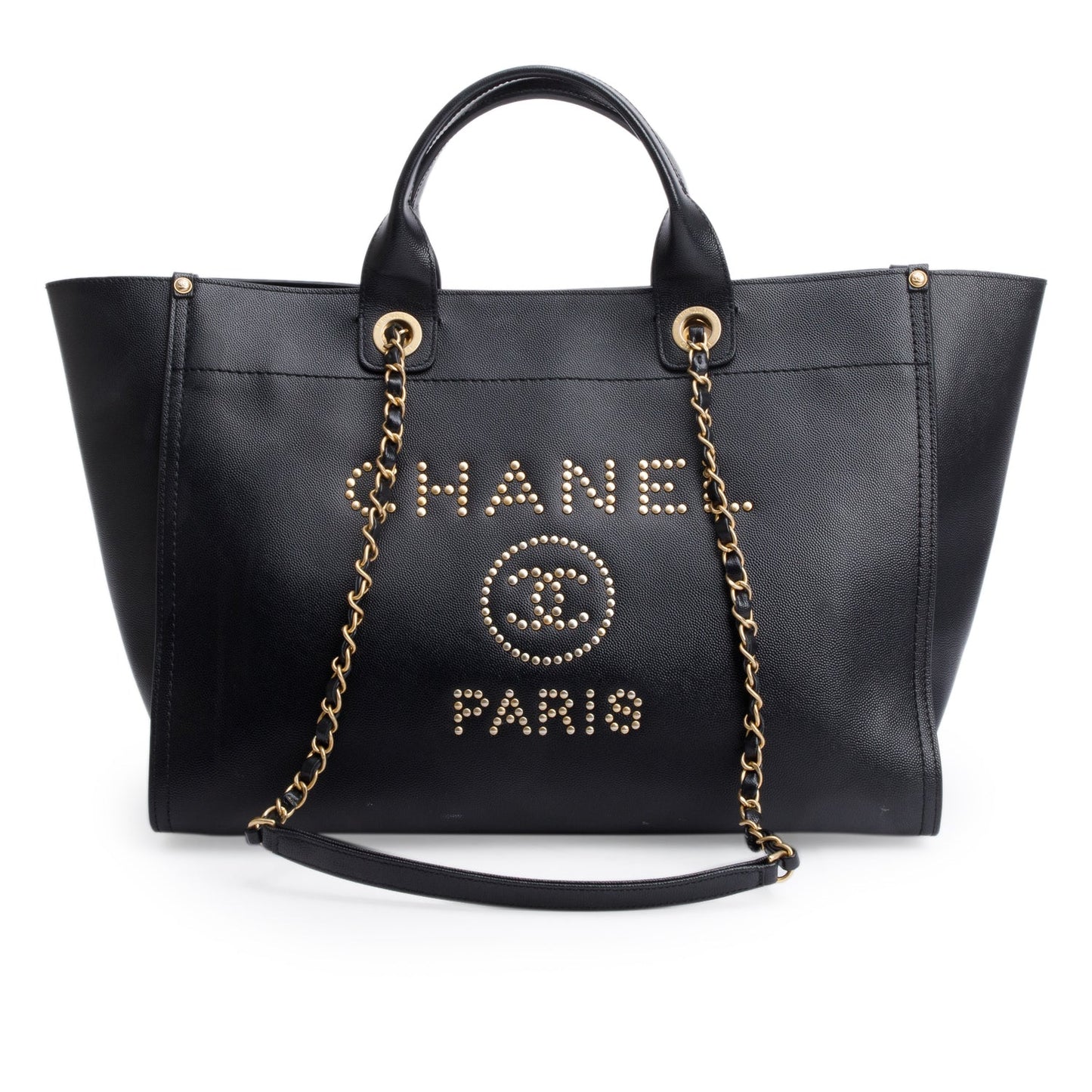 Chanel Caviar Studded Deauville Leather Black Travel Bag Authenticity Card