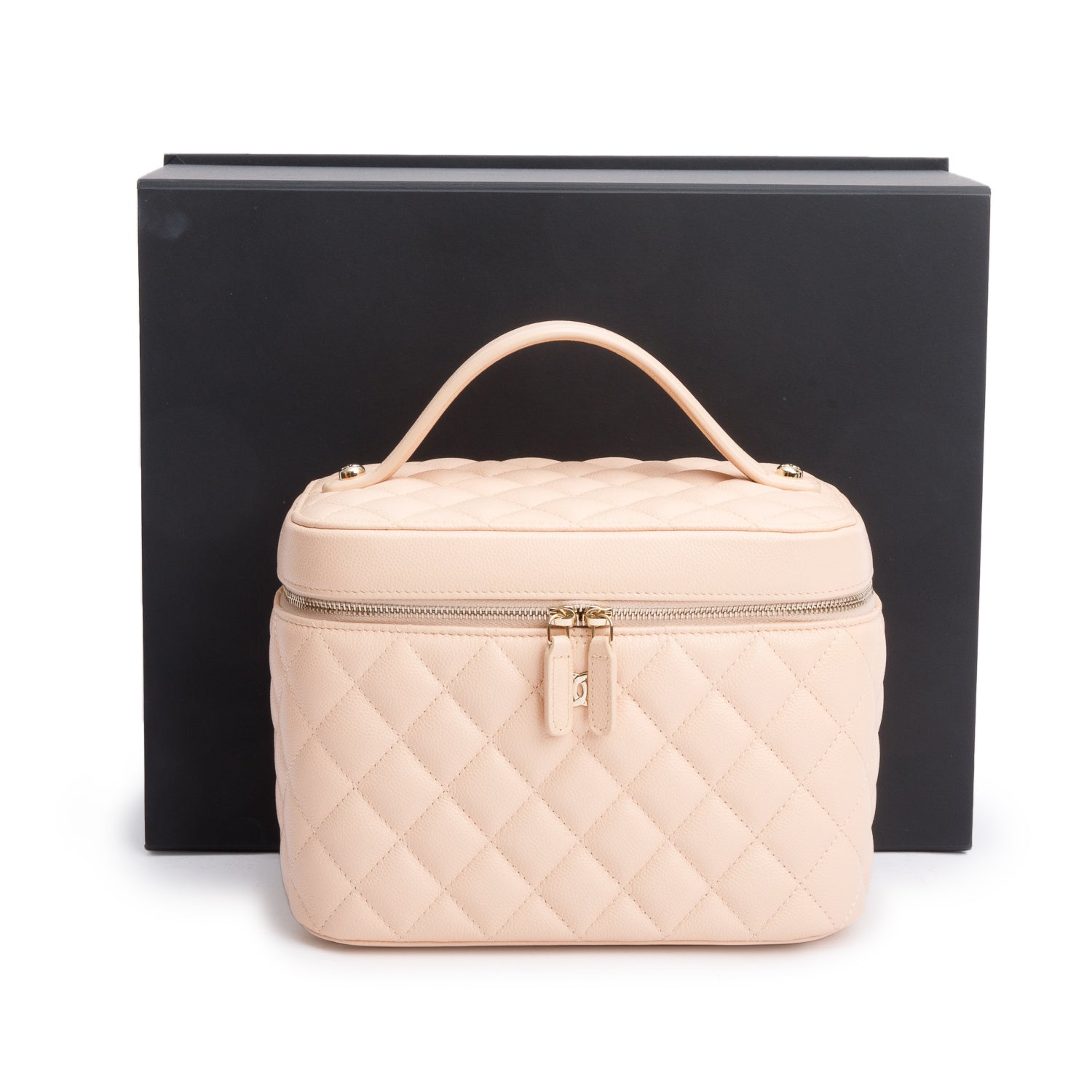 Chanel Quilted Caviar Vanity Top Handle Leather Beige Travel Bag