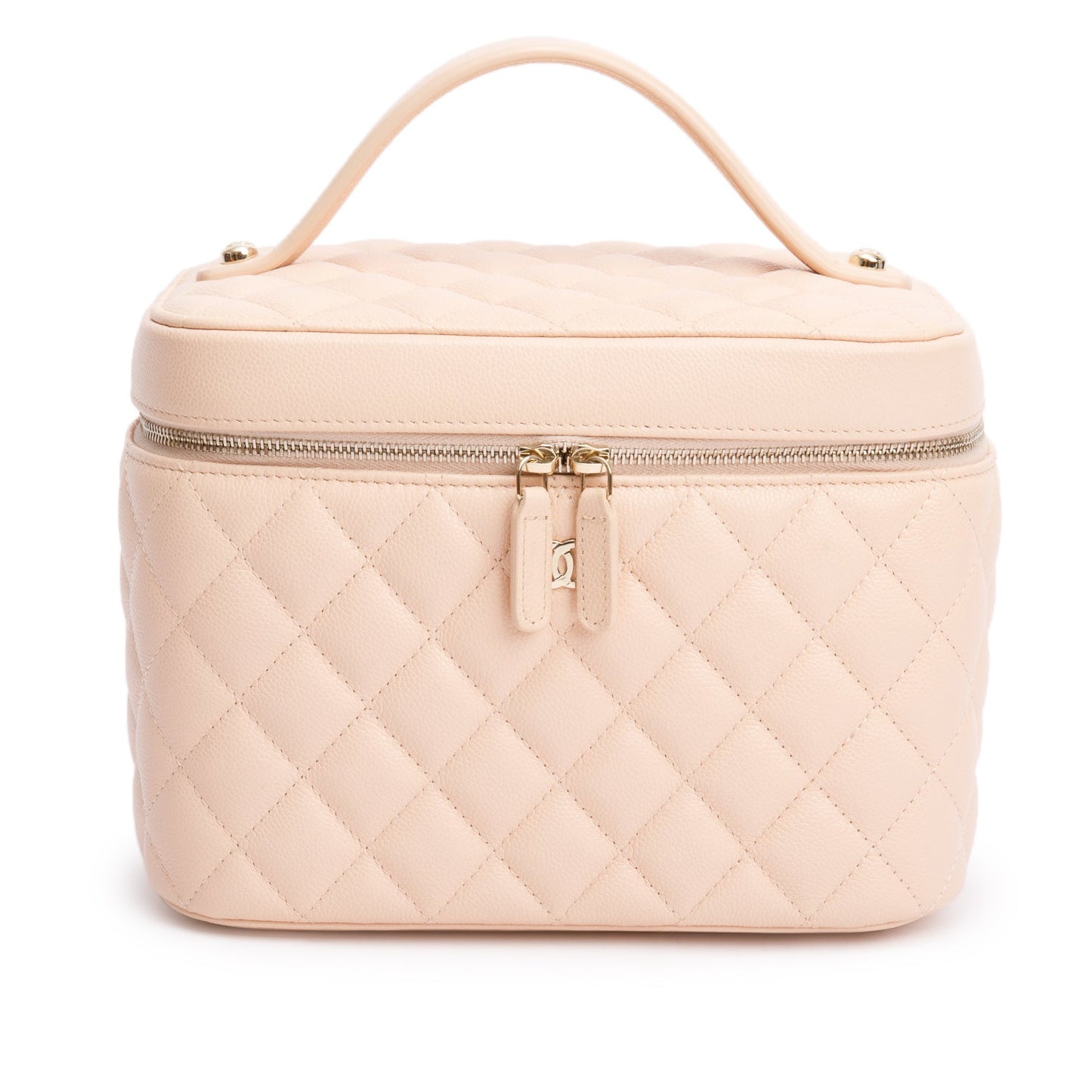 Chanel Quilted Caviar Vanity Top Handle Leather Beige Travel Bag