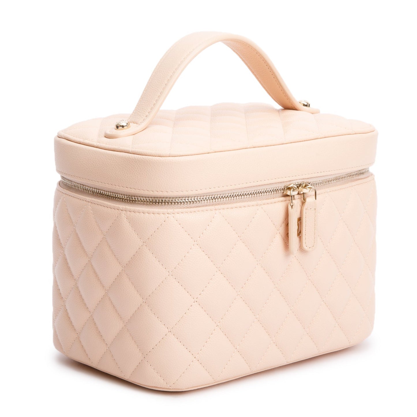 Chanel Quilted Caviar Vanity Top Handle Leather Beige Travel Bag