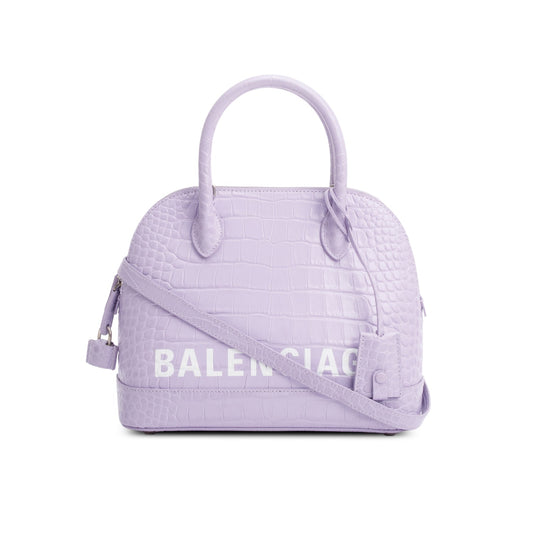 Balenciaga Lilac Shiny Calfskin Croc Embossed Ville Top Logo Travel Bag