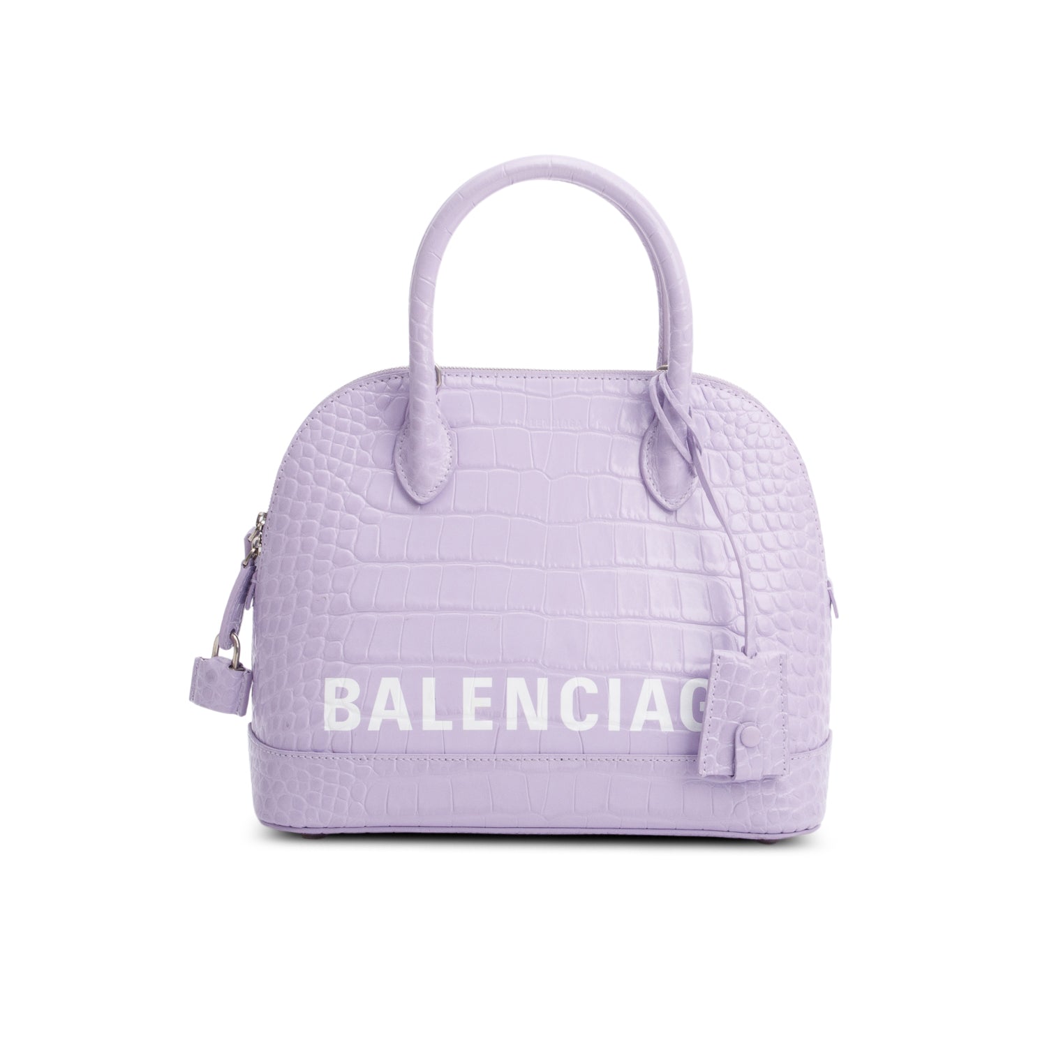 Balenciaga Lilac Shiny Calfskin Croc Embossed Ville Top Logo Travel Bag