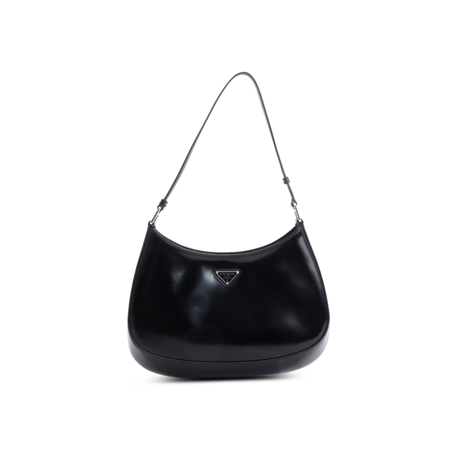 Prada Patent Spazzolato Cleo Shoulder Bag Leather Black