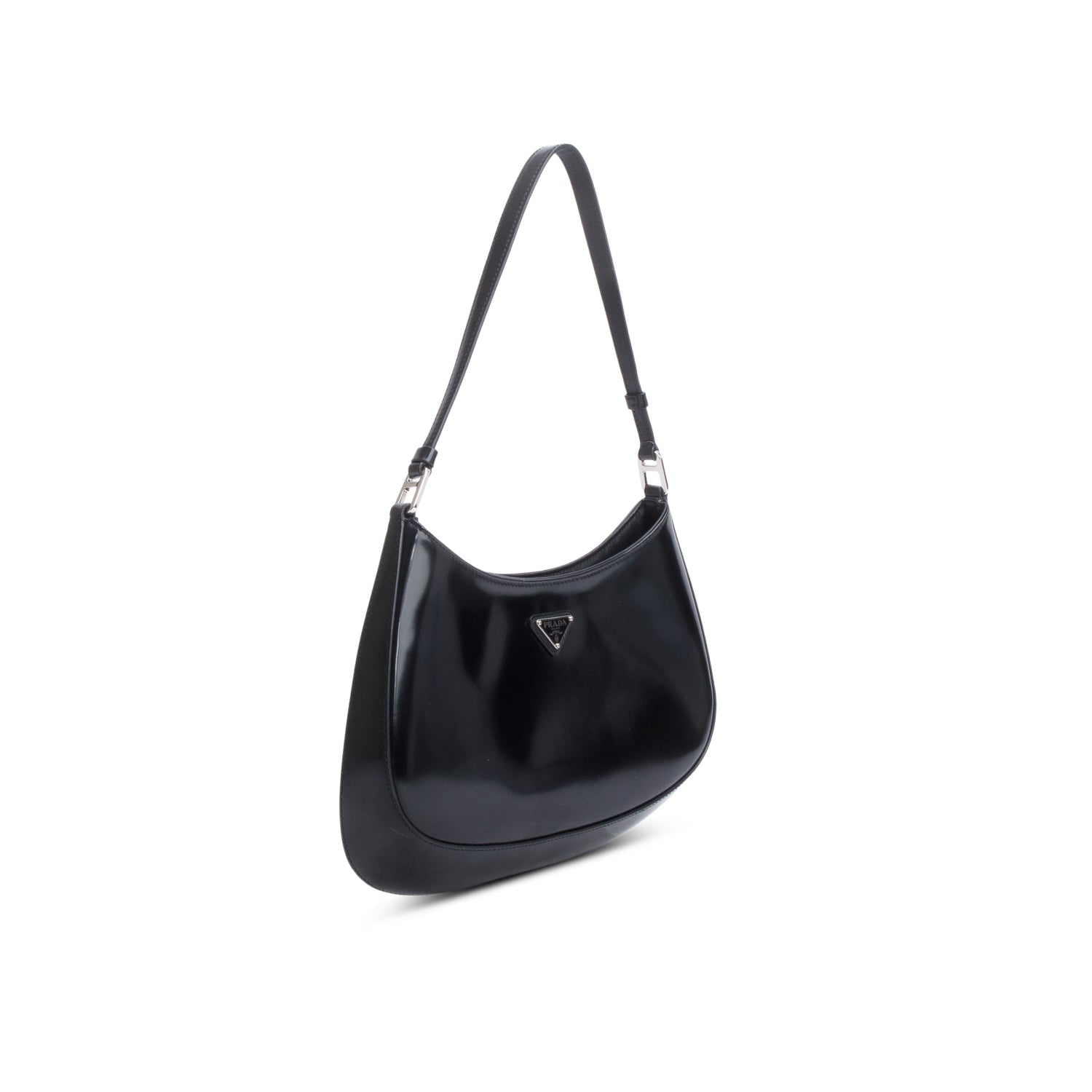 Prada Patent Spazzolato Cleo Shoulder Bag Leather Black