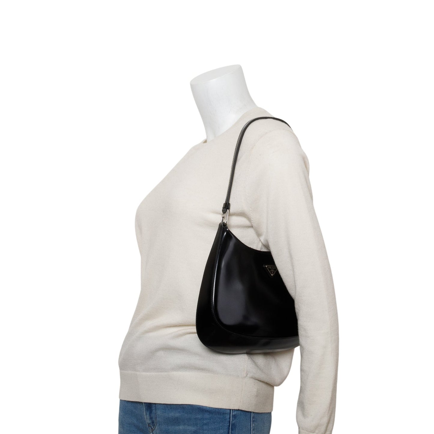 Prada Patent Spazzolato Cleo Shoulder Bag Leather Black