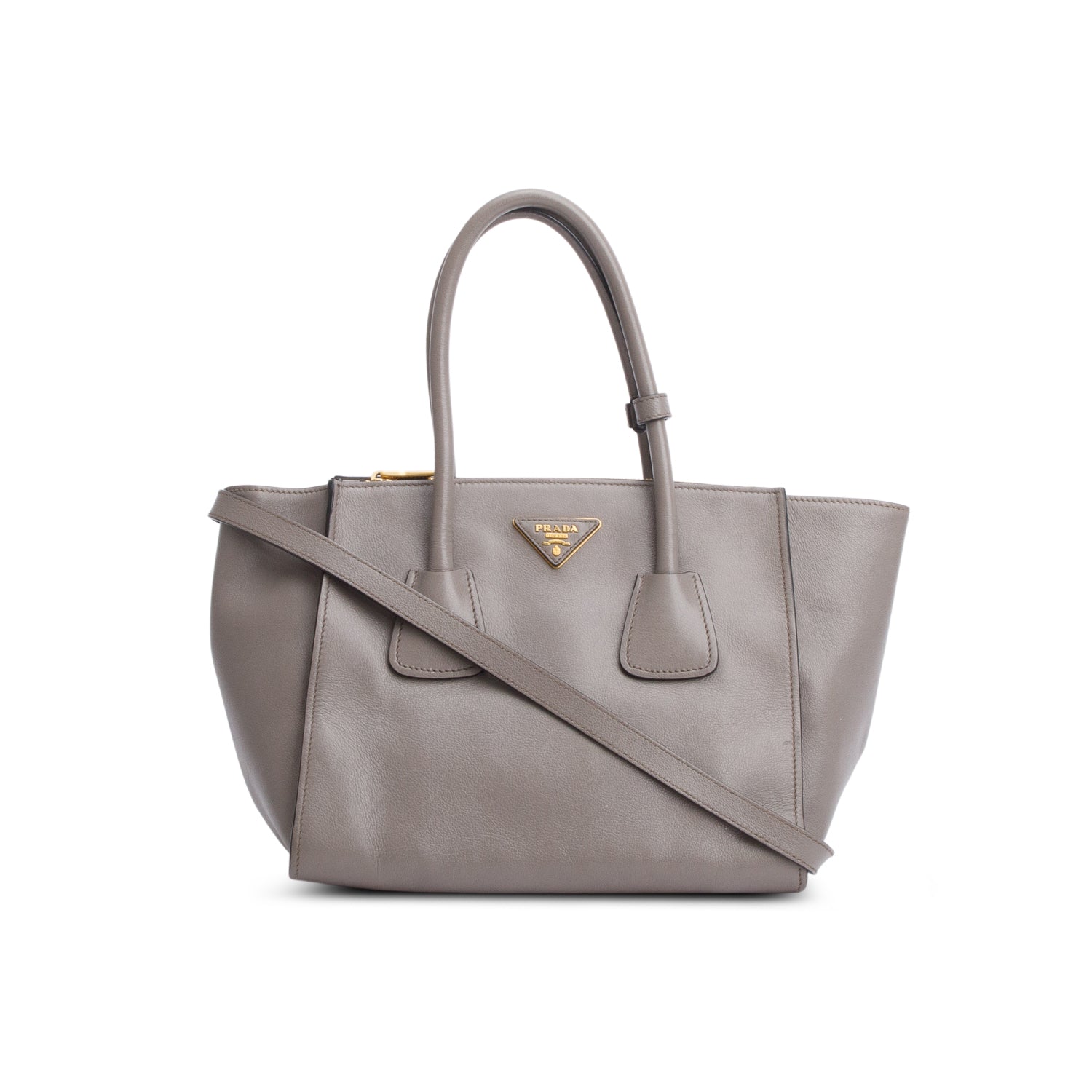 Prada Grey City Calf Twin Pocket Tote Handbag Small Tote Bag