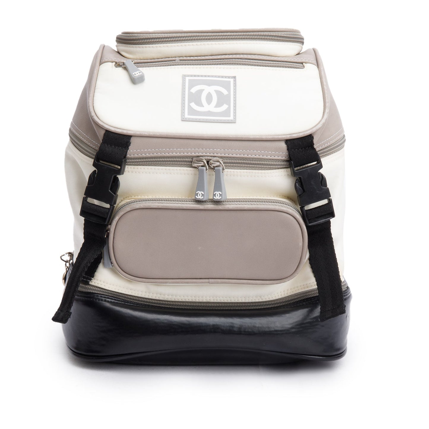 Chanel Nylon Trim Sport Ligne Tiered Leather Black White Grey Travel Bag