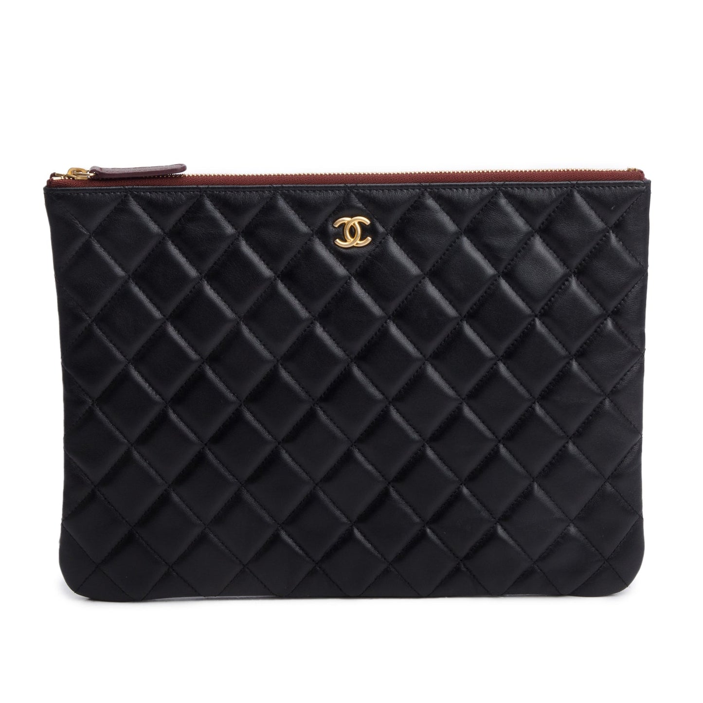 Chanel Quilted O- w Authenticity Card Leather Lambskin Black Travel Bag
