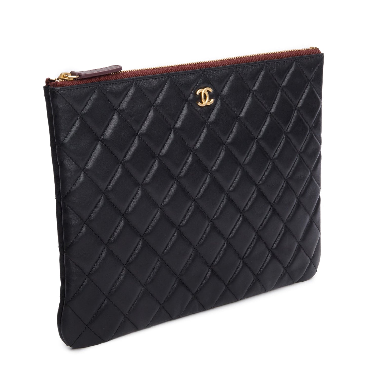 Chanel Quilted O- w Authenticity Card Leather Lambskin Black Travel Bag