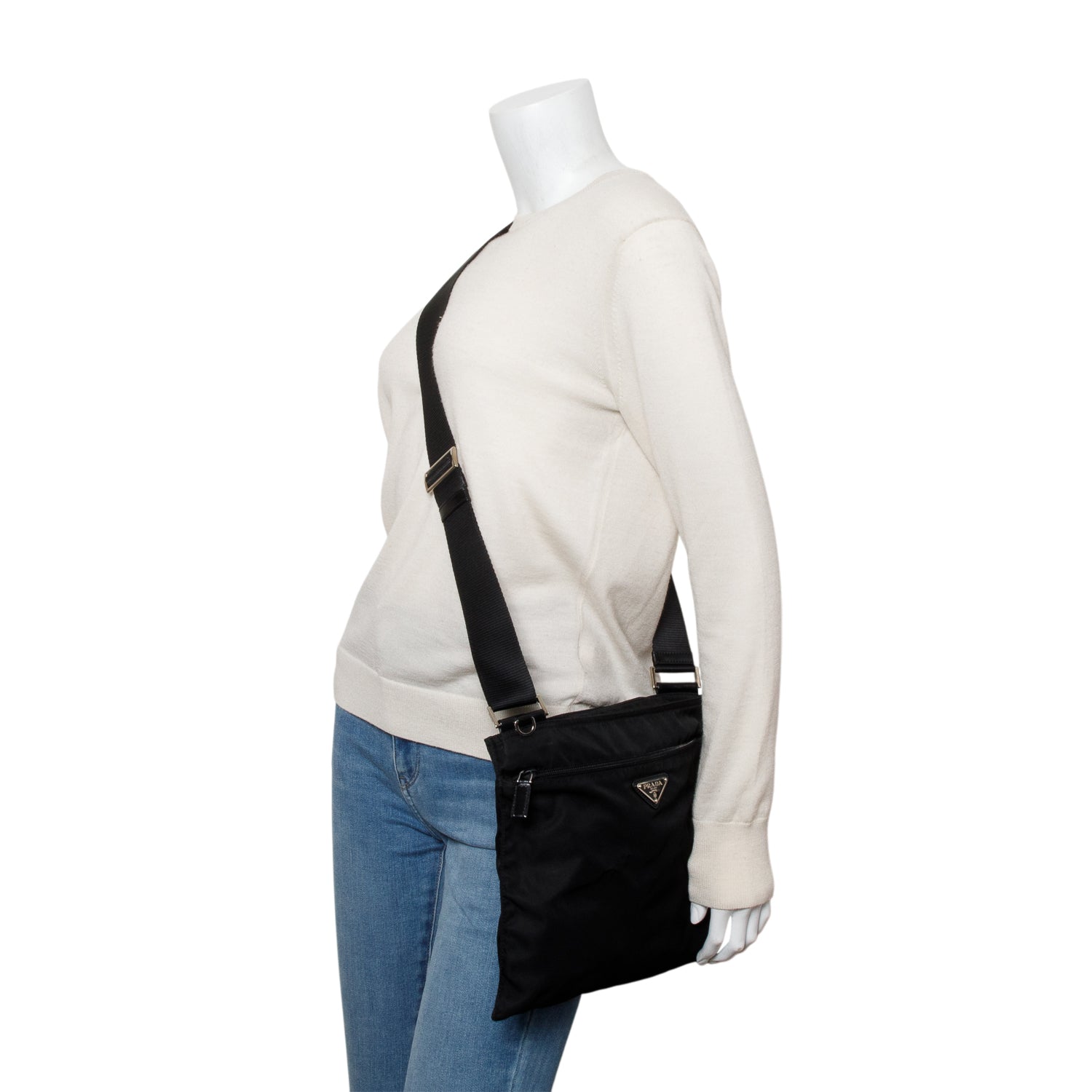Prada Tessuto Vela Flat Messenger Bag Nylon Black Shoes