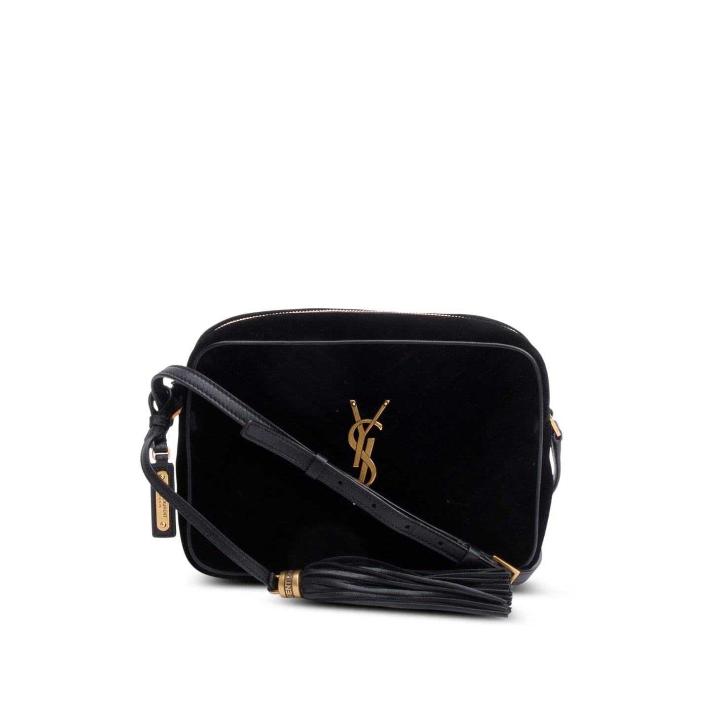 YSL Saint Laurent Velvet Lou Chevron Camera Bag Black Medium Crossbody Bag