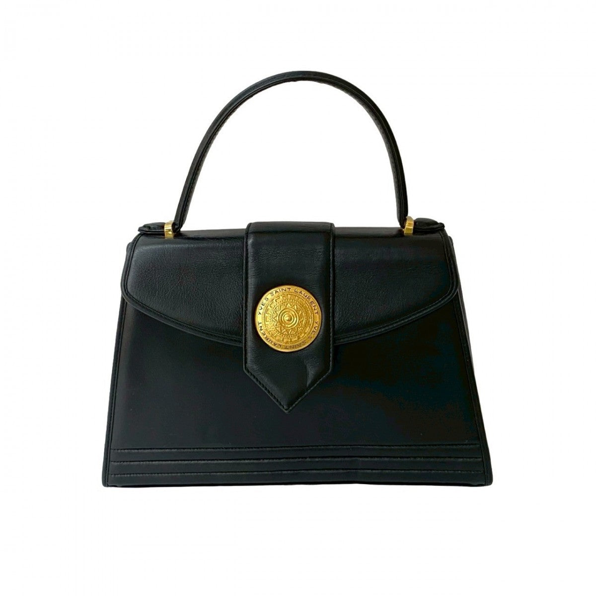 YSL Saint Laurent Yves Handbag Women Leather Metal Black Travel Bag