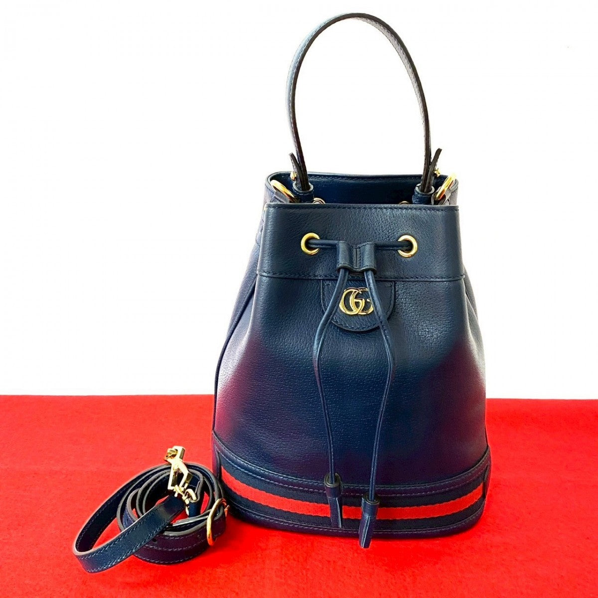 Gucci GG Leather Navy Small Logo Shoulder Bag