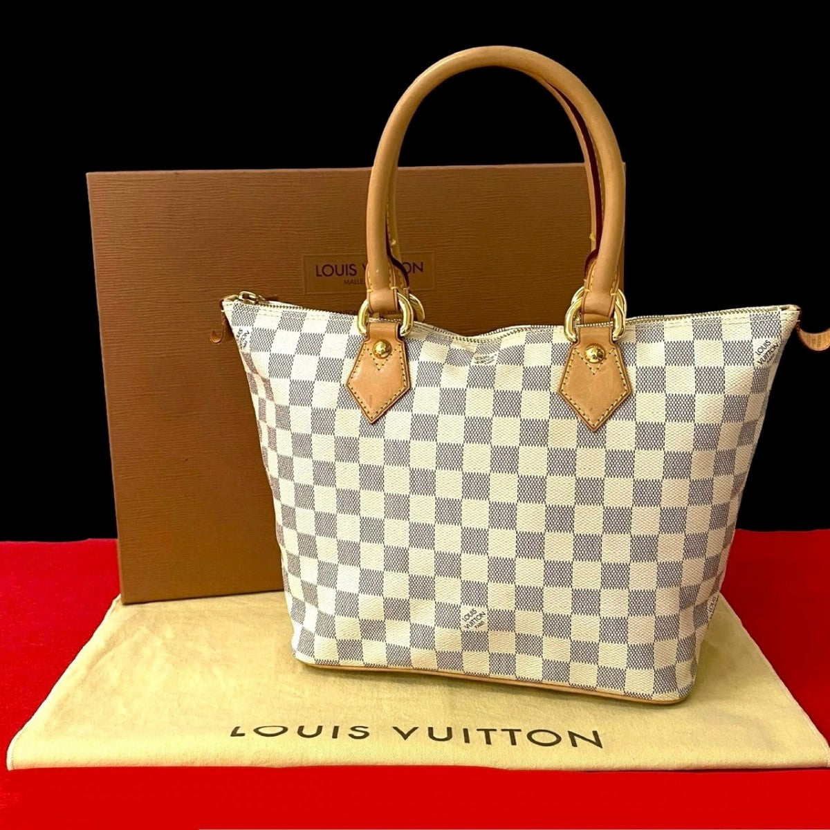 Louis Vuitton N51186 PVC Damier Azur Saleya Leather White Tote Bag