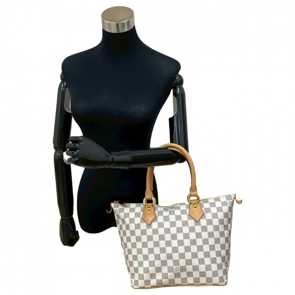 Louis Vuitton N51186 PVC Damier Azur Saleya Leather White Tote Bag