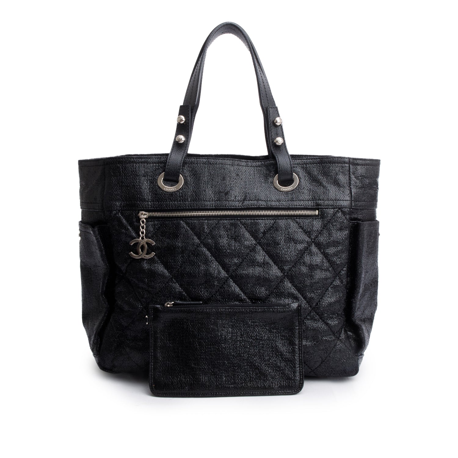 Chanel Quilted Coated Paris Biarritz Canvas Coated Canvas Black Apparel W Pouch
