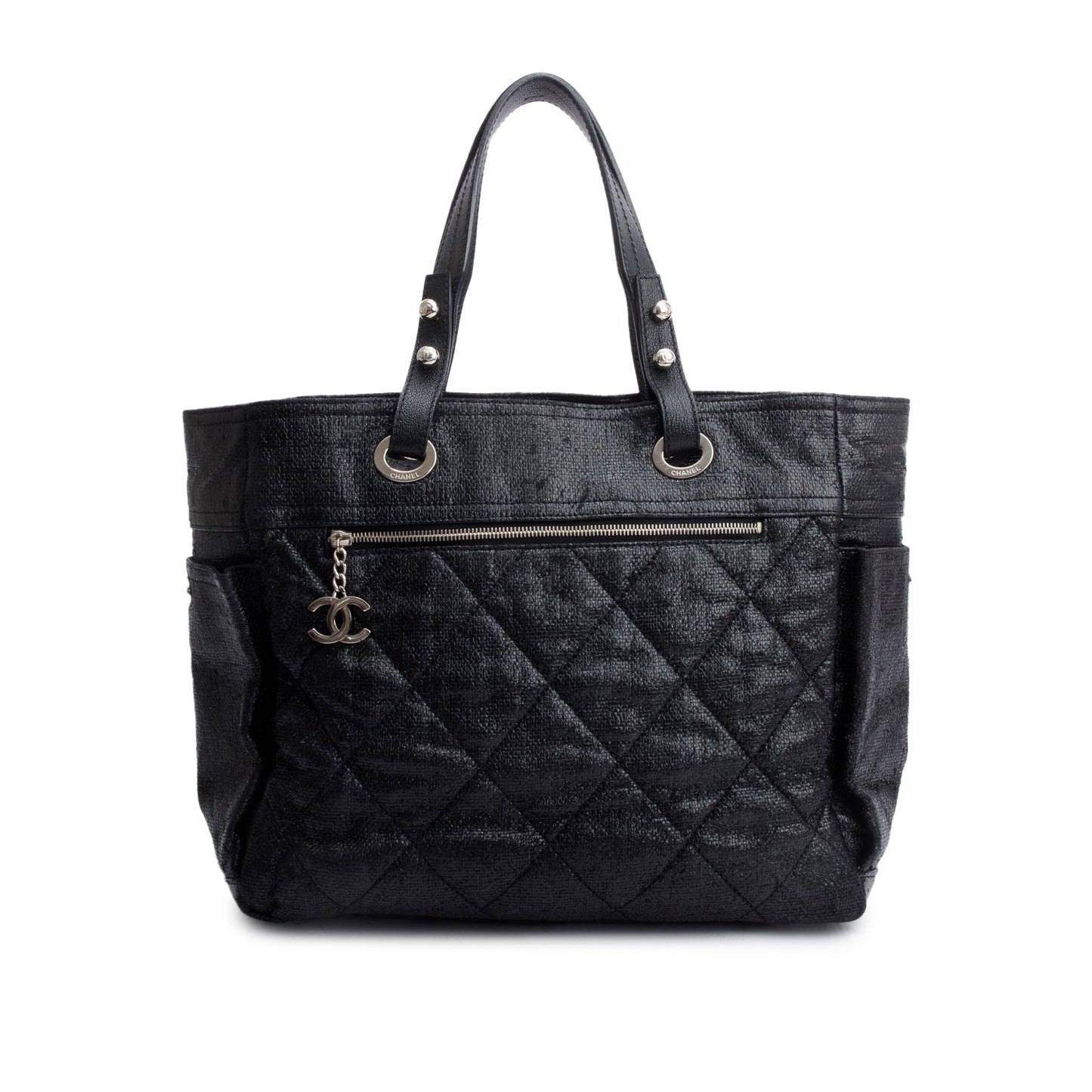 Chanel Quilted Coated Paris Biarritz Canvas Coated Canvas Black Apparel W Pouch