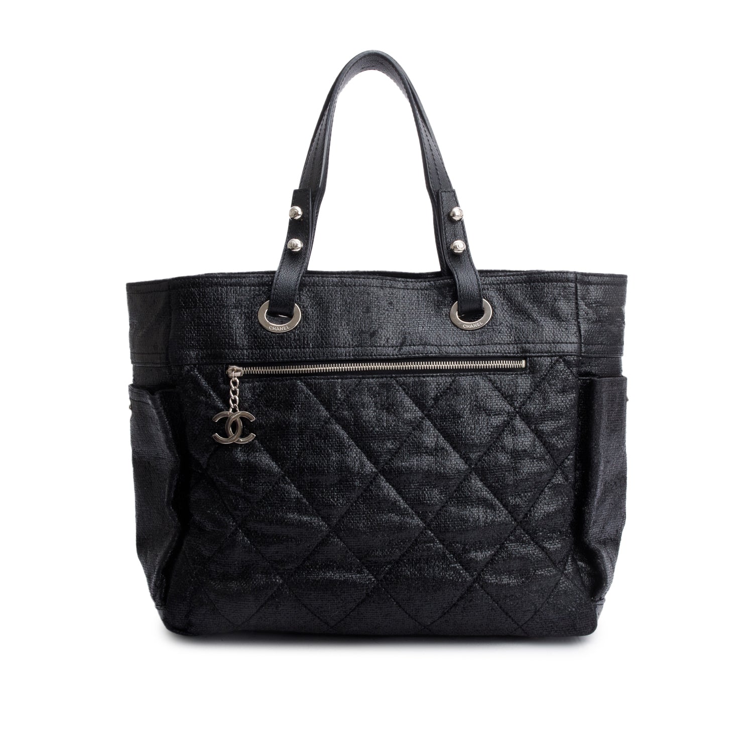 Chanel Quilted Coated Paris Biarritz Canvas Coated Canvas Black Apparel W Pouch