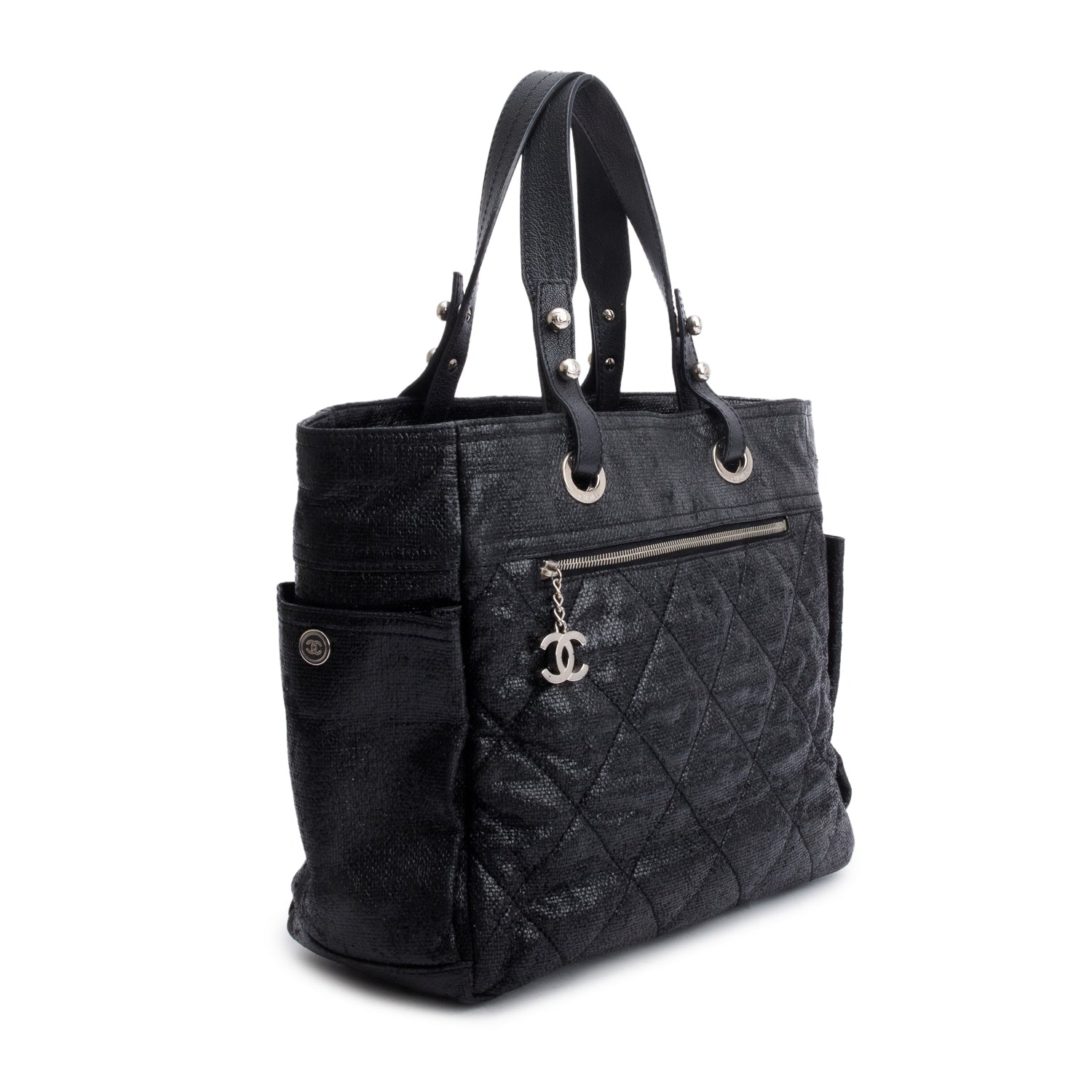 Chanel Quilted Coated Paris Biarritz Canvas Coated Canvas Black Apparel W Pouch