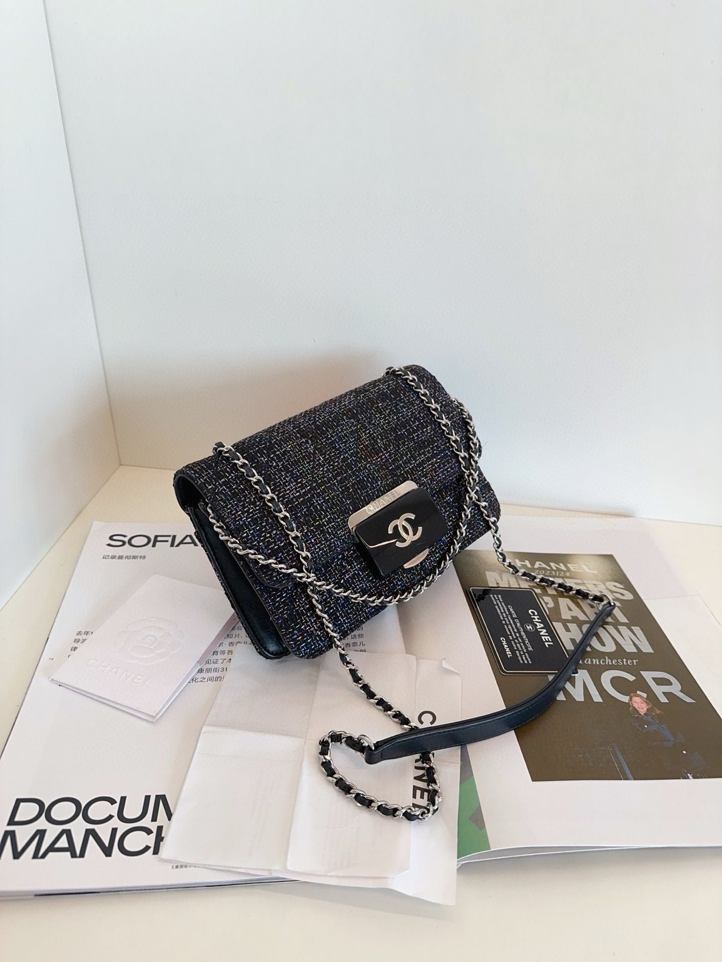 Chanel Classic flap CF mini bag woolen Black *cm-year