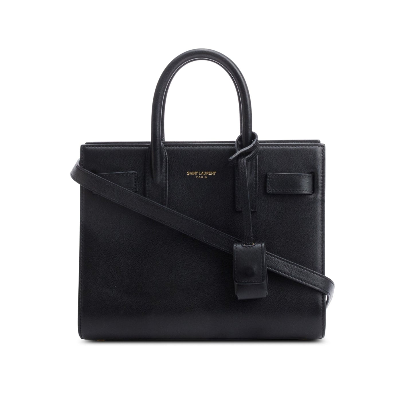 YSL Saint Laurent Calfskin Nano Sac De Jour Travel Bag Leather Black