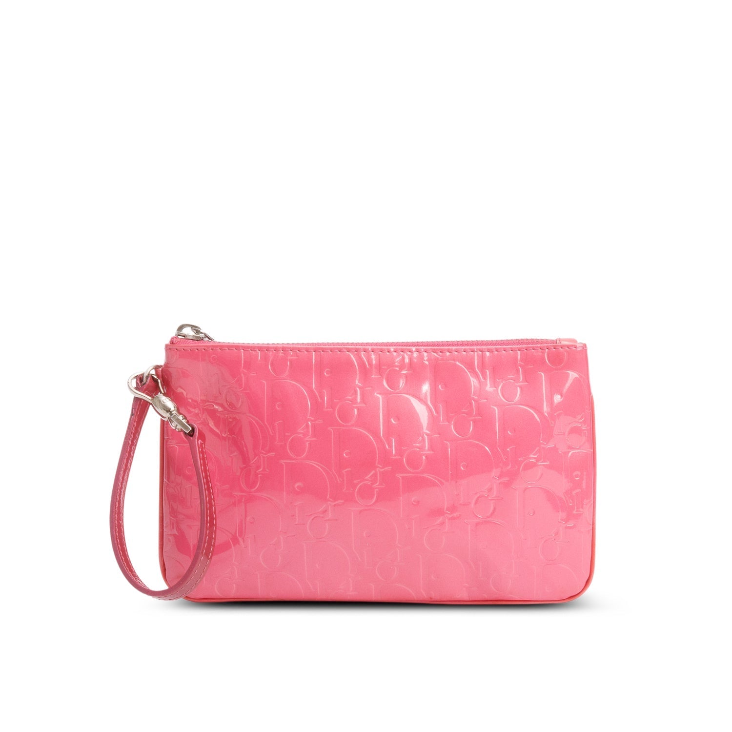 Dior Christian Patent issimo Oblique Wristlet Handbag Leather Pink Travel Bag