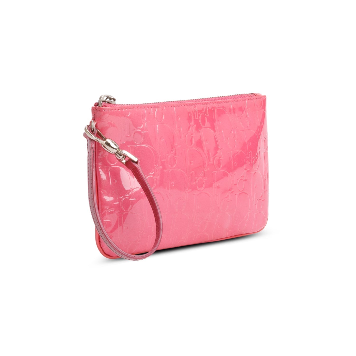 Dior Christian Patent issimo Oblique Wristlet Handbag Leather Pink Travel Bag
