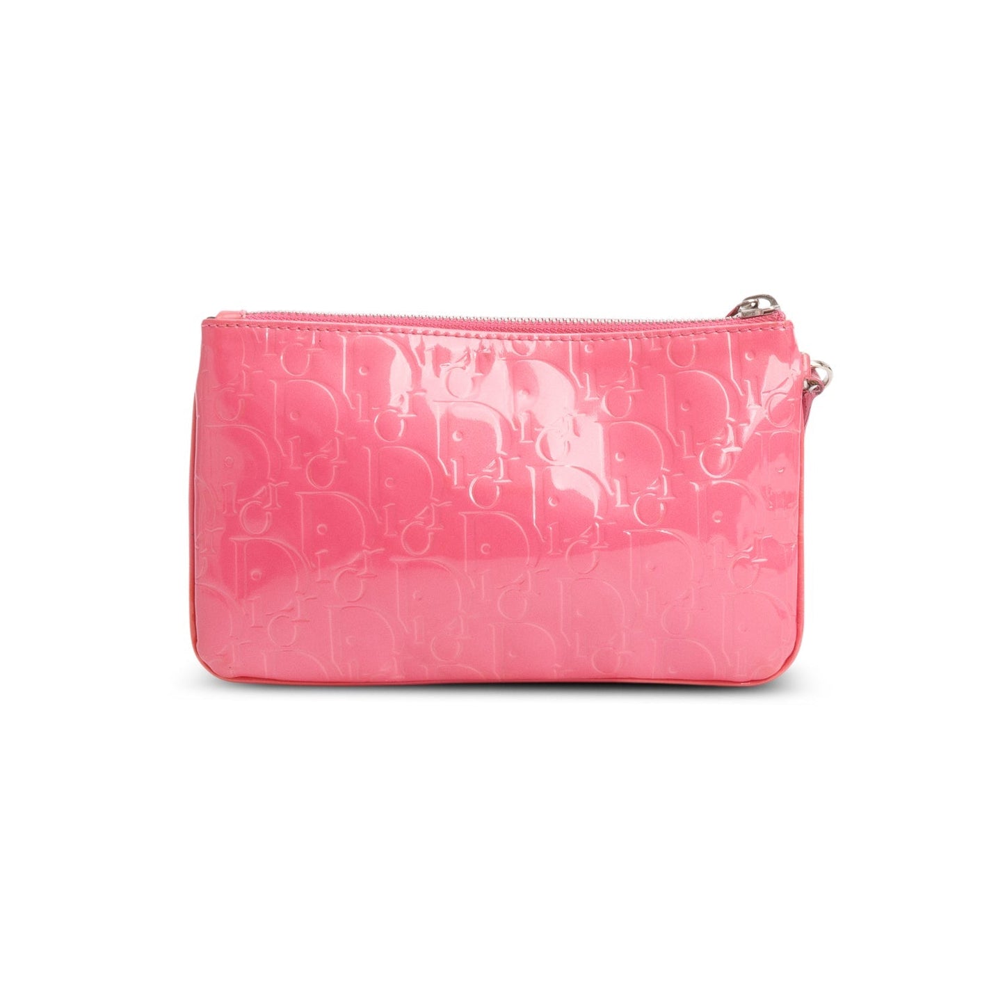 Dior Christian Patent issimo Oblique Wristlet Handbag Leather Pink Travel Bag