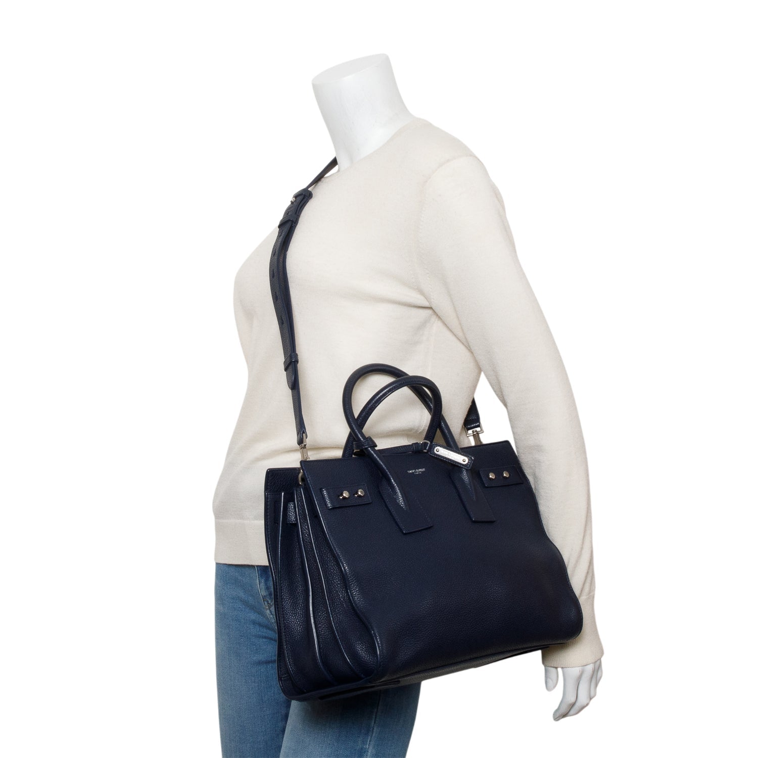 YSL Saint Laurent Navy Supple Grained Sac De Jour Travel Leather Small Travel Bag