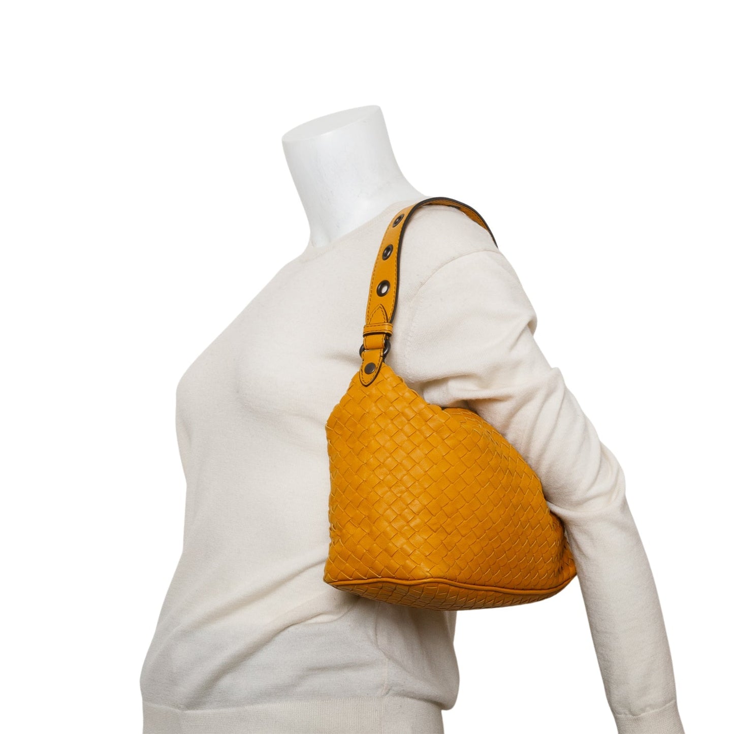 Bottega Veneta Yellow Intrecciato Shoulder Bag Leather