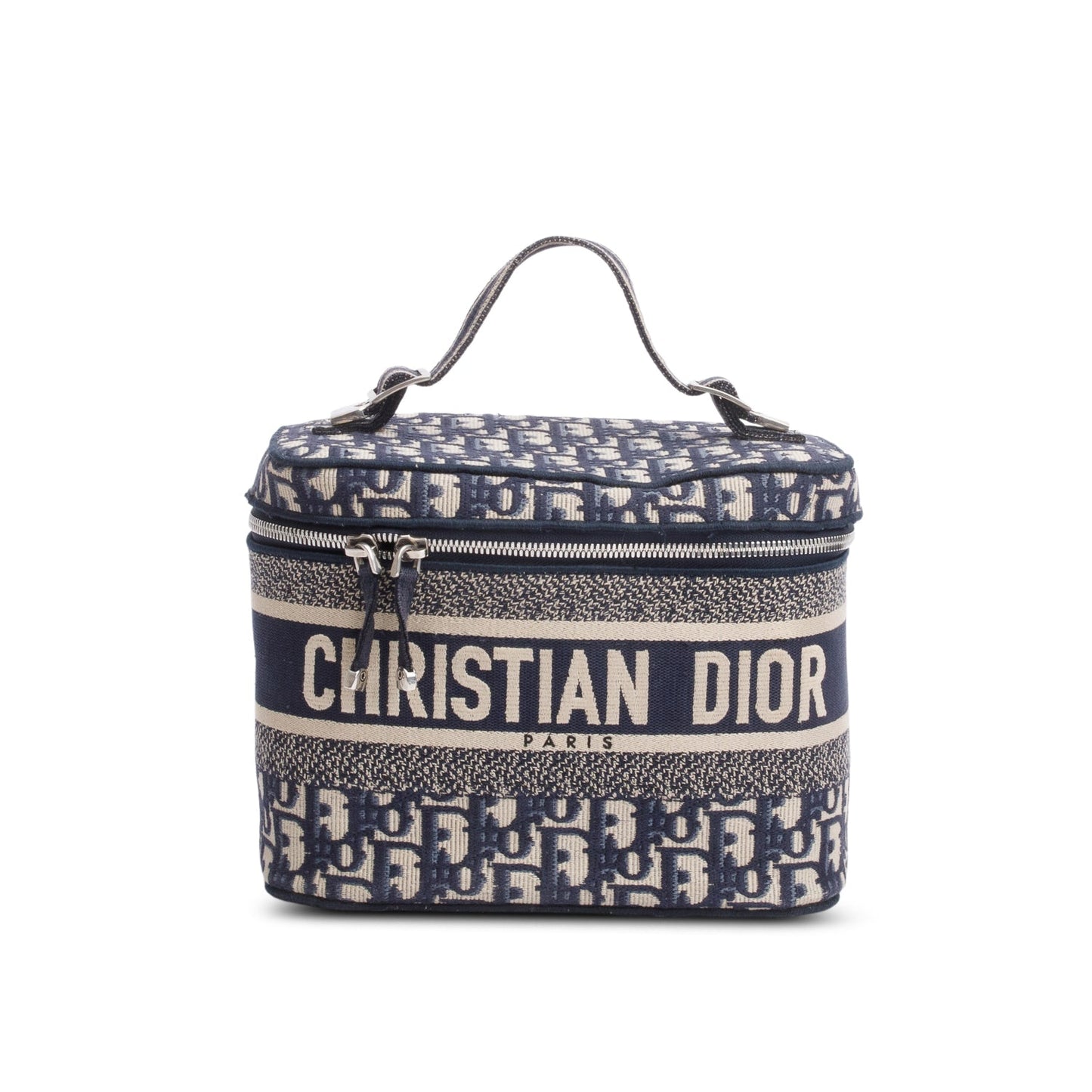Dior Christian Navy Oblique Embroidered travel Vanity Case Travel Bag