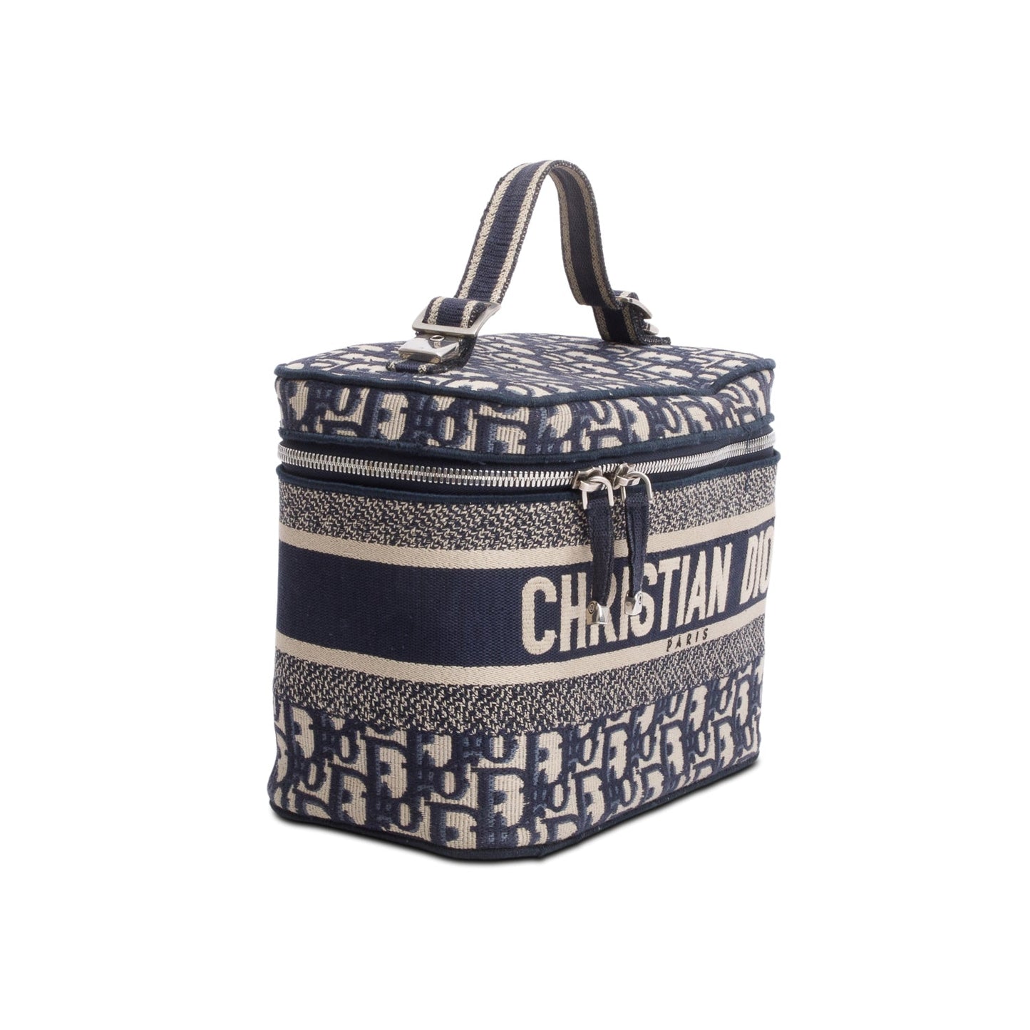 Dior Christian Navy Oblique Embroidered travel Vanity Case Travel Bag