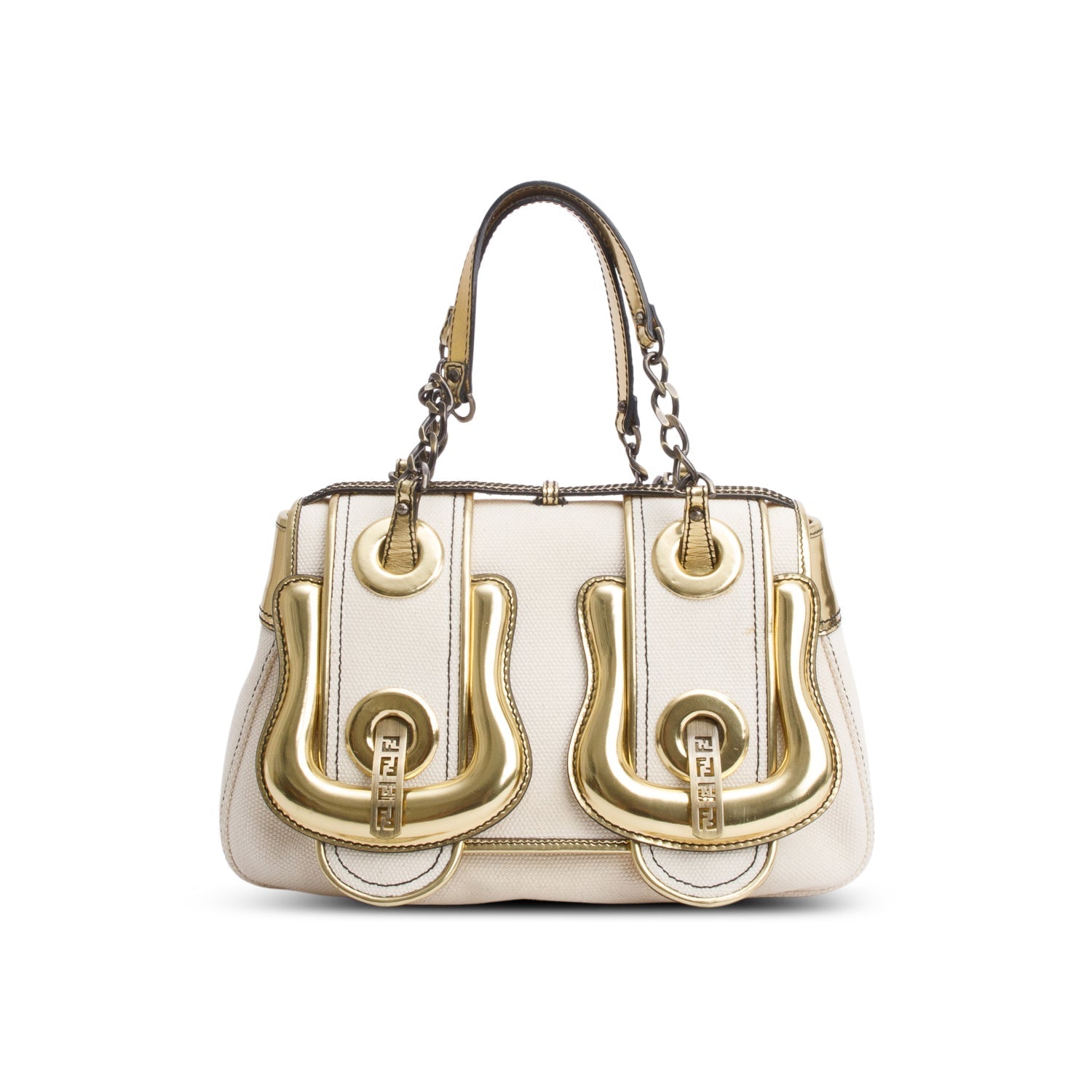 Fendi Gold Patent Trim Bag Leather Canvas Travel Bag