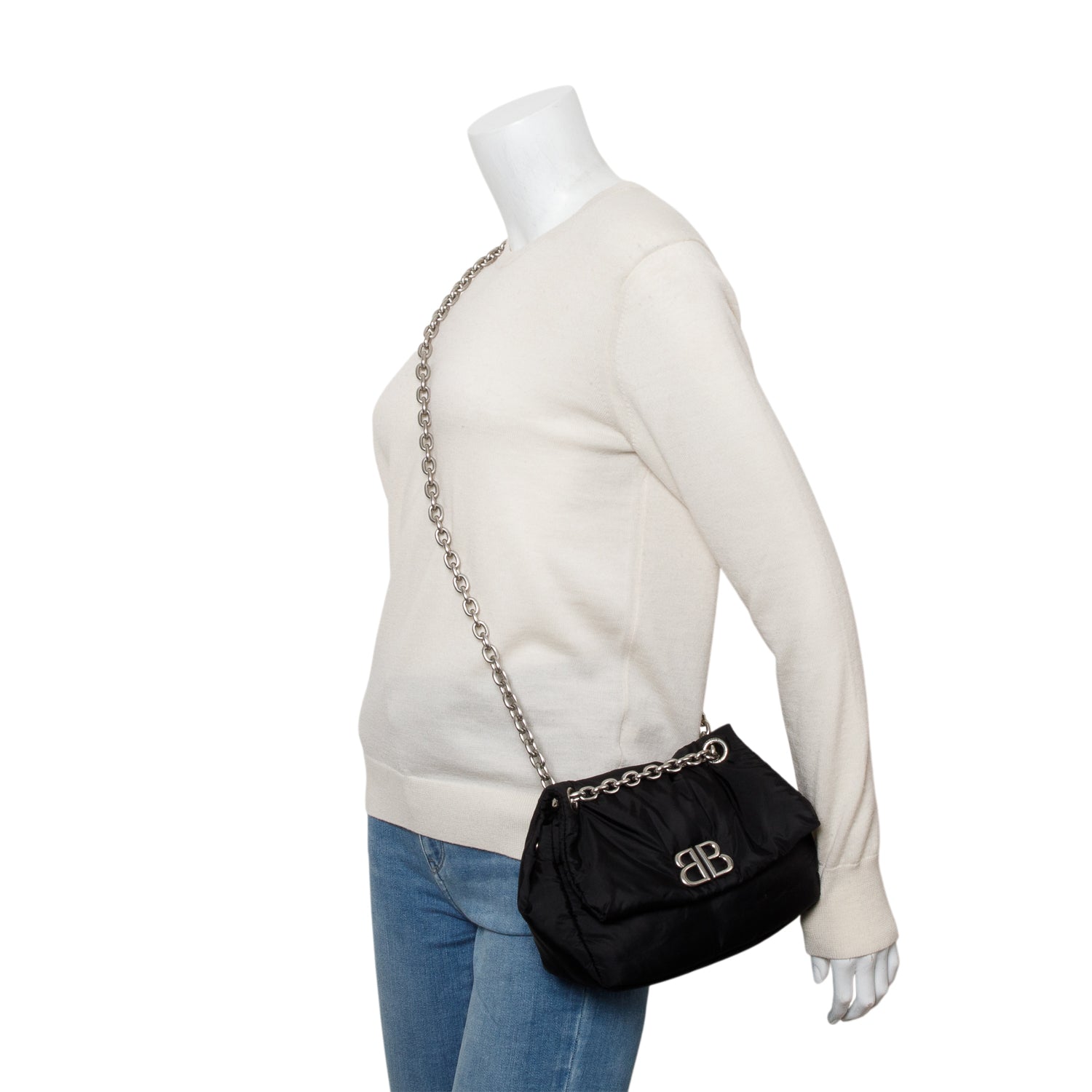 Balenciaga Monaco Bb Shoulder Bag Nylon Black
