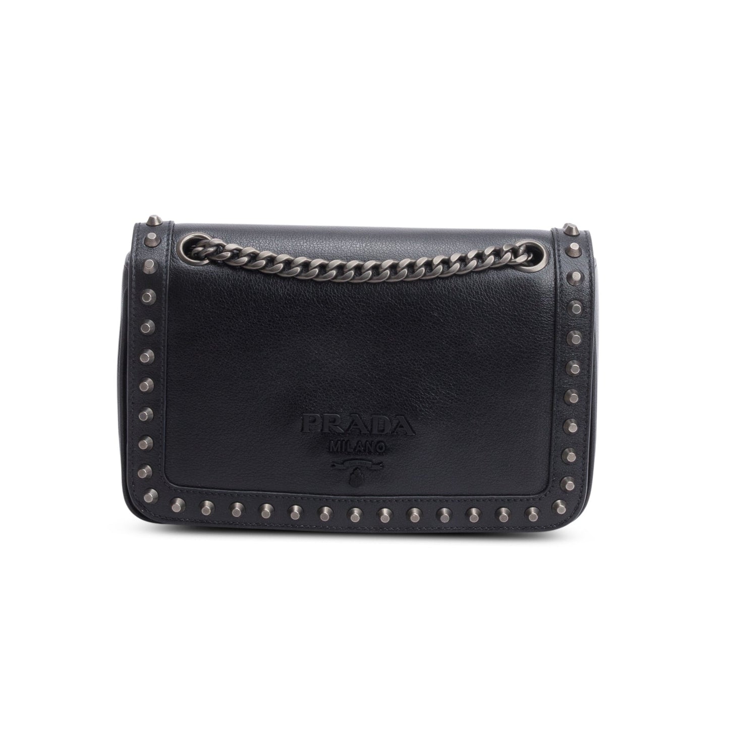 Prada Pattina Glace Calf Studded Crossbody Bag Black